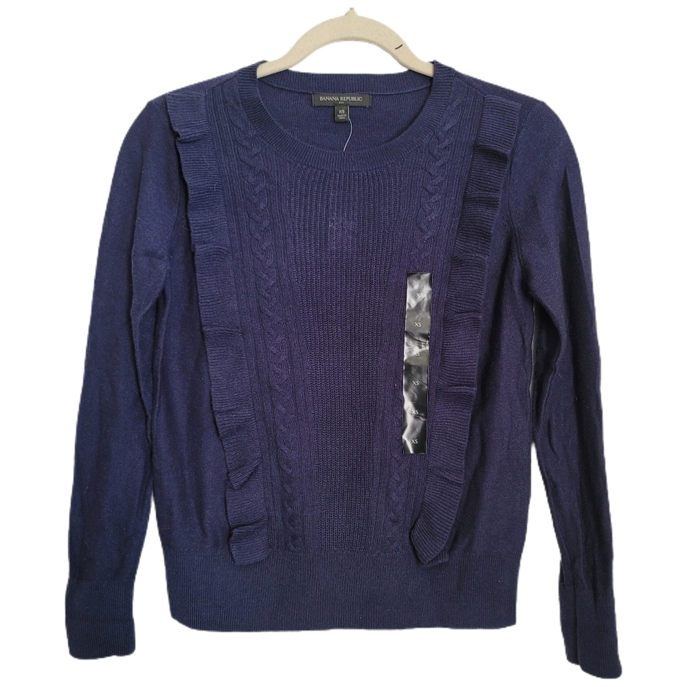 Banana Republic Sweater Womens XS Navy Long Sleeve Ruffle Pullover